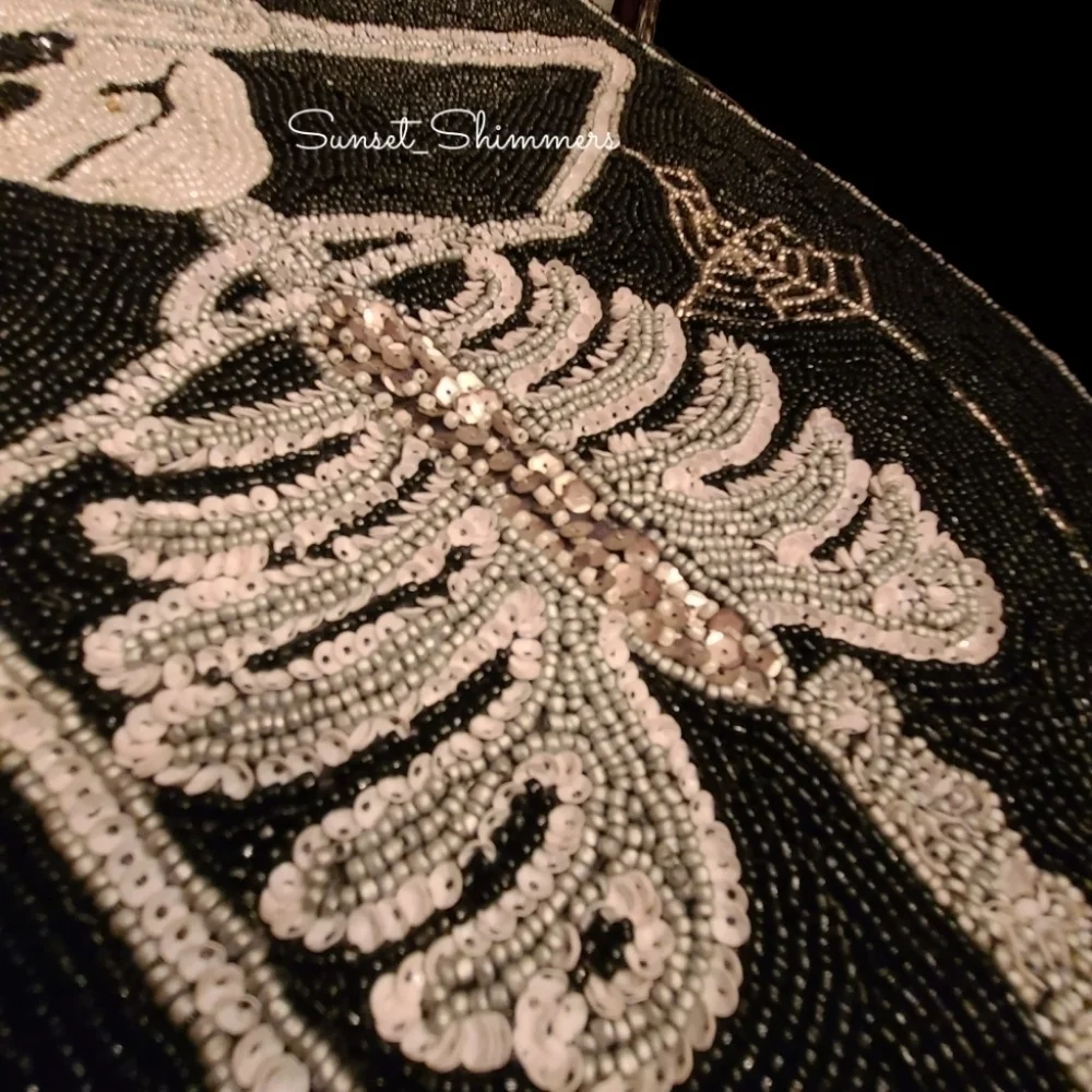 GOTH Halloween SKELETON in COFFIN Spider Web Beaded TABLE RUNNER Centerpiece New